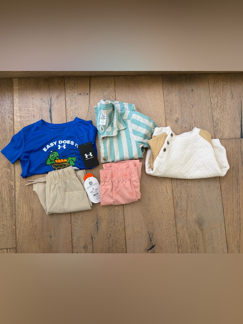 5 Piece Bundle Boy 2T Summer Shirt Shorts Button Up Under Armor Carter’s Stripe